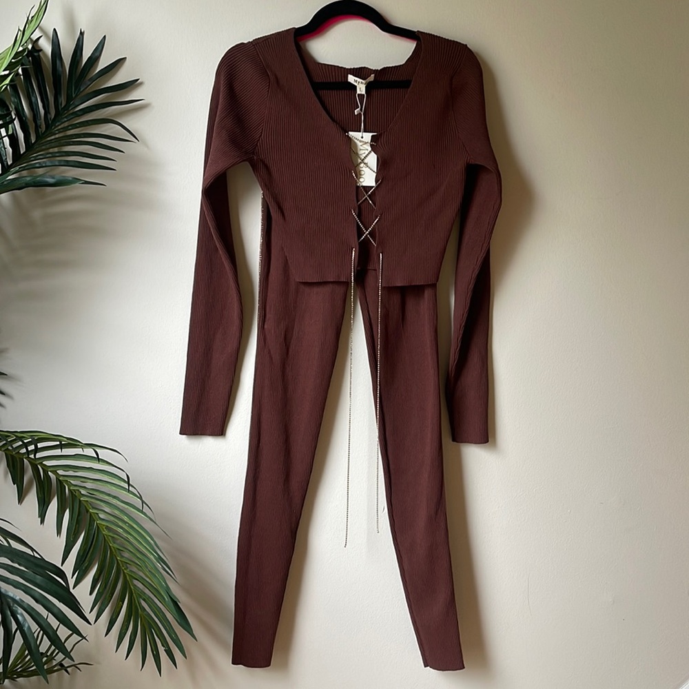 Brown diamond two piece pants set